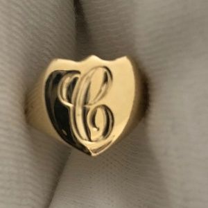 JACQUIE AICHE SHIELD INITIAL SIGNET RING  CUSTOM ENGRAVED LETTER C 14K GOLD